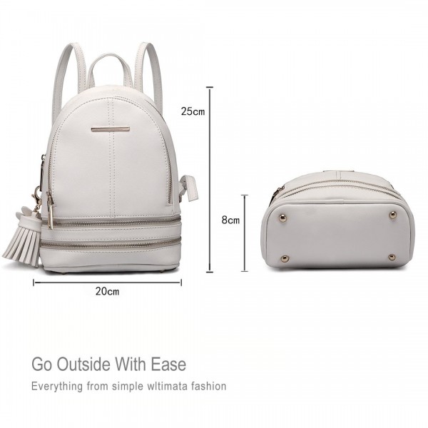 LT1705 - Miss Lulu PU Leather Look Small Fashion Backpack - White