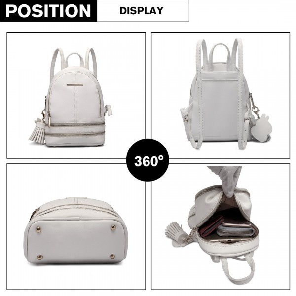 LT1705 - Miss Lulu PU Leather Look Small Fashion Backpack - White