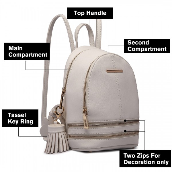 LT1705 - Miss Lulu PU Leather Look Small Fashion Backpack - White