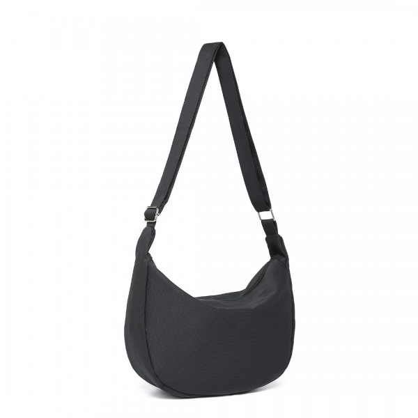 S2314 - Water-resistant Portable Crescent Shoulder Cross Body Bag - Black