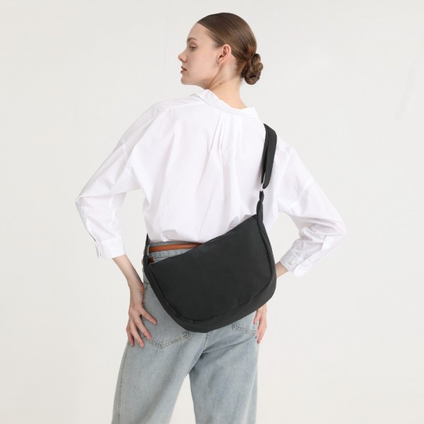 S2314 - Water-resistant Portable Crescent Shoulder Cross Body Bag - Black