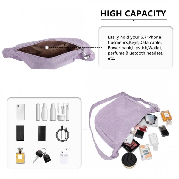 S2314 - Water-resistant Portable Crescent Shoulder Cross Body Bag - Purple