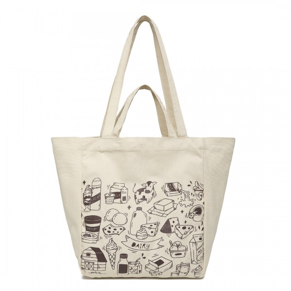 S2316 - Durable Canvas Shopping Shoulder Bag - Beige