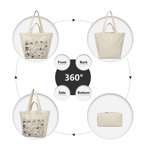 S2316 - Durable Canvas Shopping Shoulder Bag - Beige