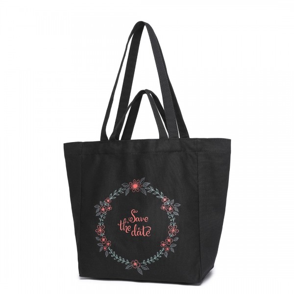 S2316 - Durable Canvas Shopping Shoulder Bag - Black