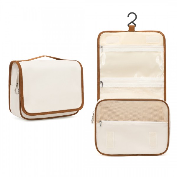 S2342 - Classic Hanging Multi-Pocket Waterproof Travel Makeup Bag - Beige And Brown
