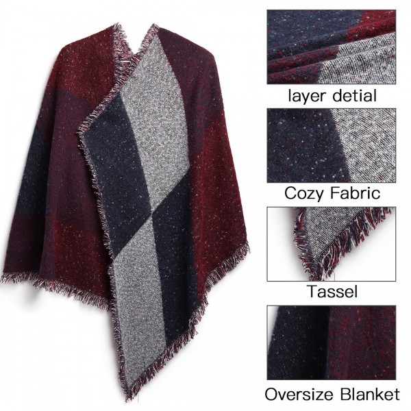 S6427 - Women Ladies Fashion Plaid Scarf Blanket Winter Warm Wrap Shawl - Red