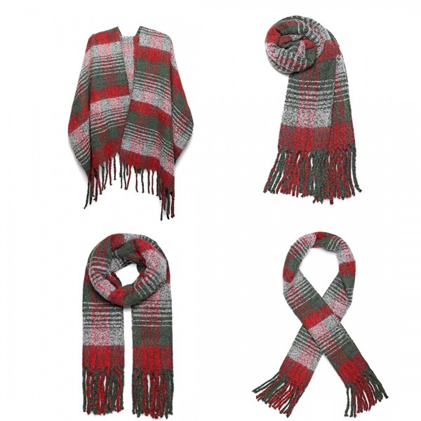 S6429 - Stylish Soft Warm Wrap Check Print Shawl Scarf - Red