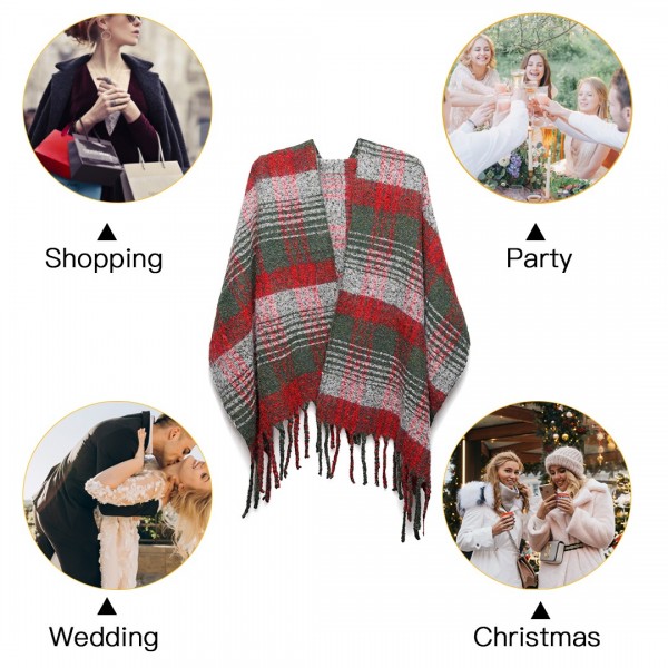 S6429 - Stylish Soft Warm Wrap Check Print Shawl Scarf - Red