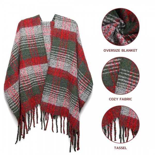 S6429 - Stylish Soft Warm Wrap Check Print Shawl Scarf - Red