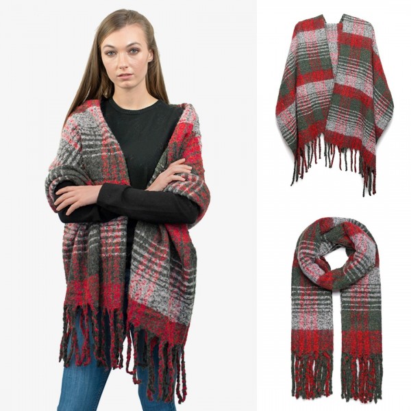 S6429 - Stylish Soft Warm Wrap Check Print Shawl Scarf - Red