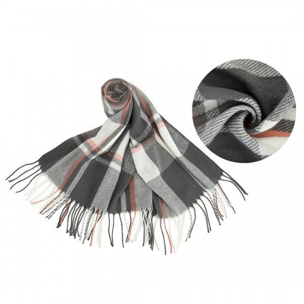 S6433 - Acrylic Fashion Women's Long Shawl Grid Tassel Winter Warm Oversized Scarf - Grey