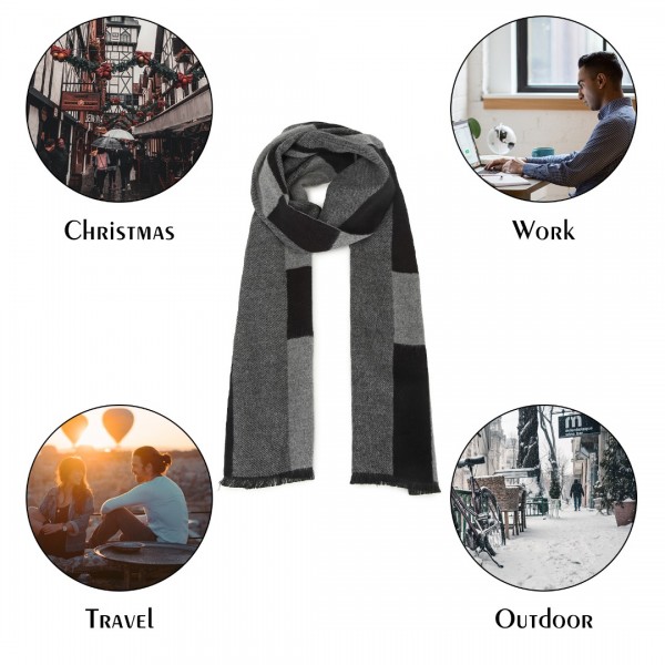 S6434 - Men's Fashion Irregular Grid Winter Scarf for Warmth and Style - Black