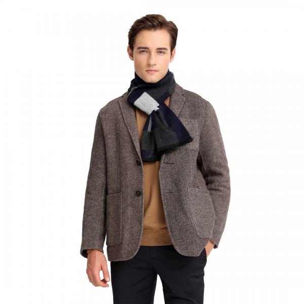 S6434 - Men's Fashion Irregular Grid Winter Scarf for Warmth and Style - Navy