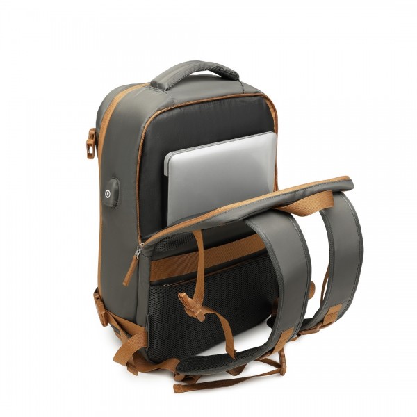 S2362 - Water-Resistant Functional Backpack With Shoe Compartment And USB Charging Port - Grey