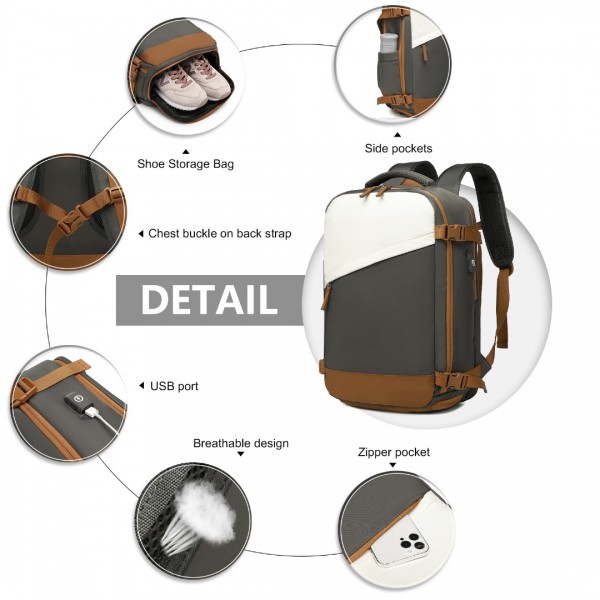 S2362 - Water-Resistant Functional Backpack With Shoe Compartment And USB Charging Port - Grey