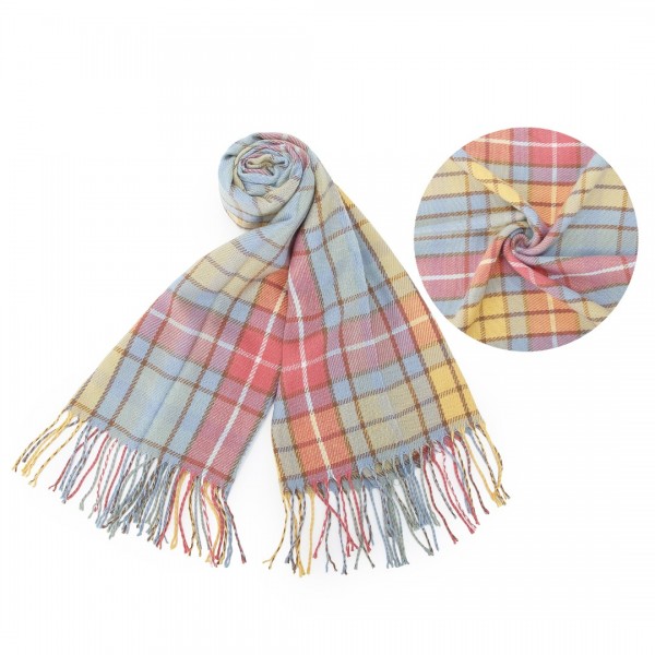 SFN4401 - Elegant Color Block Scarf with Fringe Detailing – Versatile Oversized Design - Rainbow