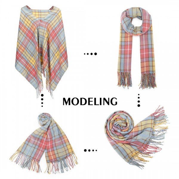 SFN4401 - Elegant Color Block Scarf with Fringe Detailing – Versatile Oversized Design - Rainbow