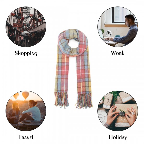 SFN4401 - Elegant Color Block Scarf with Fringe Detailing – Versatile Oversized Design - Rainbow