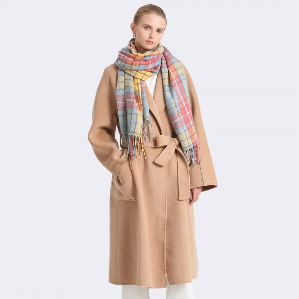 SFN4401 - Elegant Color Block Scarf with Fringe Detailing – Versatile Oversized Design - Rainbow