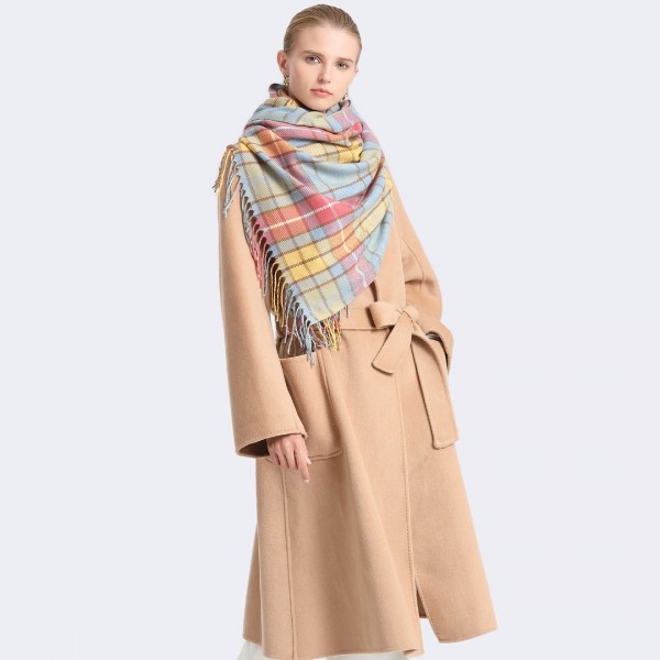 SFN4401 - Elegant Color Block Scarf with Fringe Detailing – Versatile Oversized Design - Rainbow