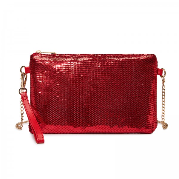 CLS2512 - Glam Sparkle Sequin Evening Clutch-Sleek, Shimmering Wristlet & Crossbody - Red