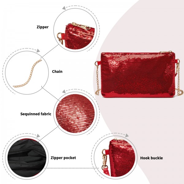 CLS2512 - Glam Sparkle Sequin Evening Clutch-Sleek, Shimmering Wristlet & Crossbody - Red