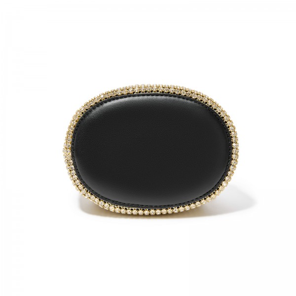 CLS2510 - Damen-Strass-Abendtasche - Glänzende Handtasche mit metallischem Ringgriff und Ketten-Umhängeriemen - Gold