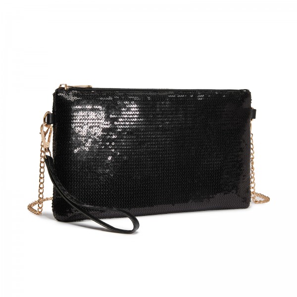 CLS2512 - Glam Sparkle Sequin Evening Clutch-Sleek, Shimmering Wristlet & Crossbody - Black