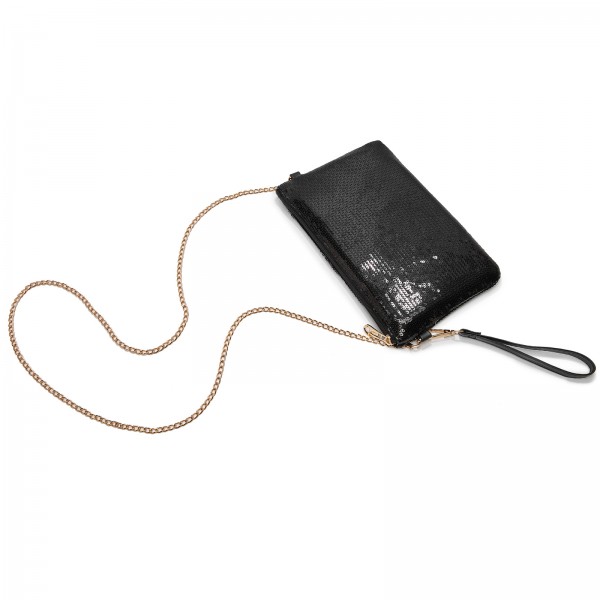 CLS2512 - Glam Sparkle Sequin Evening Clutch-Sleek, Shimmering Wristlet & Crossbody - Black
