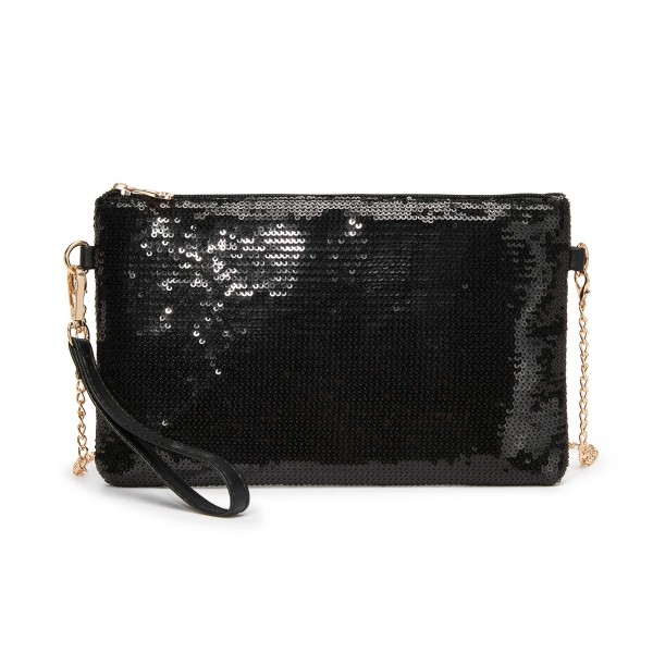 CLS2512 - Glam Sparkle Sequin Evening Clutch-Sleek, Shimmering Wristlet & Crossbody - Black