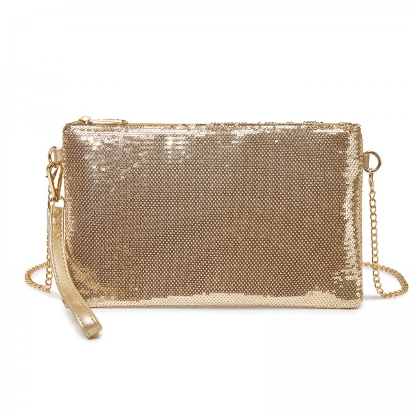 CLS2512 - Glam Sparkle Sequin Evening Clutch-Sleek, Shimmering Wristlet & Crossbody - Light Gold