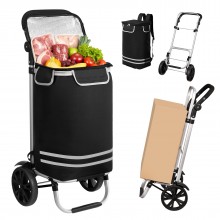 STO5546 - 3-in-1 Isolierter 56-L Einkaufswagen & Rucksack – Faltbarer Aluminiumrahmen mit Reflexstreifen - Schwarz
