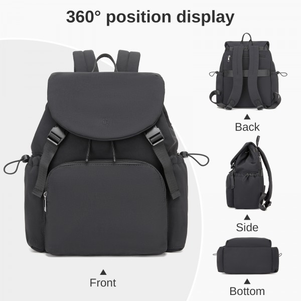 BPM2610 - Miss Lulu Lightweight Nylon Drawstring Backpack – Casual Daily Rucksack with 13 Inch Laptop Sleeve for Travel & Commute - Black