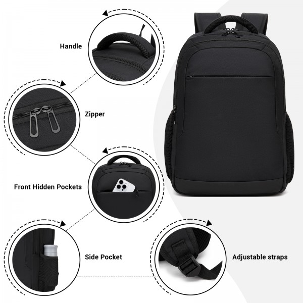 BPN2607 - Trendy Laptop Backpack,Soft Padded,Practical,Organized Storage,Lightweight 15.6" Notebook Bag for Work, School & Travel - Black