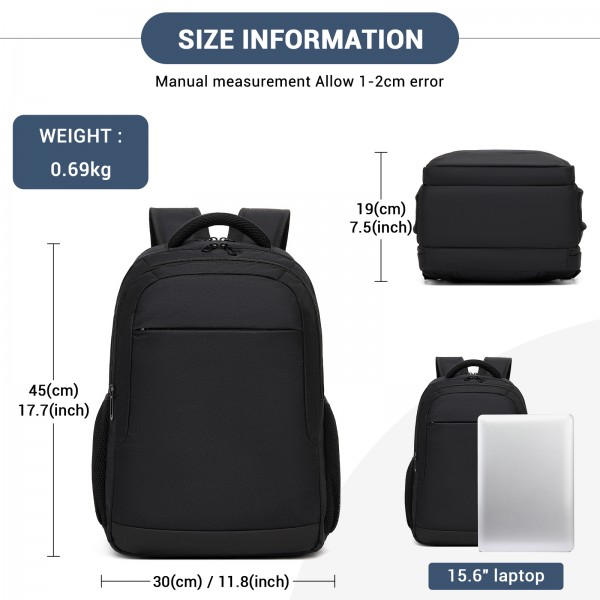 BPN2607 - Trendy Laptop Backpack,Soft Padded,Practical,Organized Storage,Lightweight 15.6" Notebook Bag for Work, School & Travel - Black