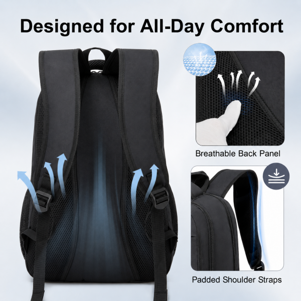 BPN2607 - Trendy Laptop Backpack,Soft Padded,Practical,Organized Storage,Lightweight 15.6" Notebook Bag for Work, School & Travel - Black