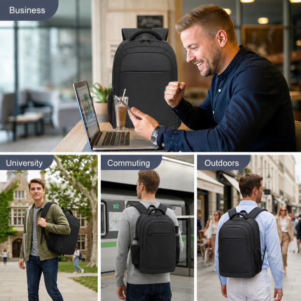 BPN2607 - Trendy Laptop Backpack,Soft Padded,Practical,Organized Storage,Lightweight 15.6" Notebook Bag for Work, School & Travel - Black