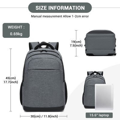 BPN2607 - Trendy Laptop Backpack,Soft Padded,Practical,Organized  Storage,Lightweight 15.6" Notebook Bag for Work, School & Travel - Grey