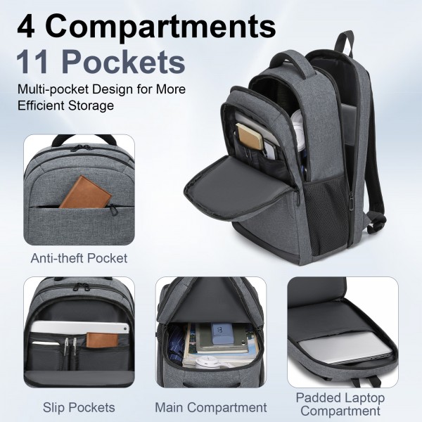 BPN2607 - Trendy Laptop Backpack,Soft Padded,Practical,Organized Storage,Lightweight 15.6" Notebook Bag for Work, School & Travel - Grey