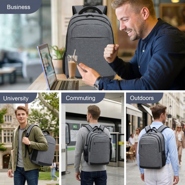 BPN2607 - Trendy Laptop Backpack,Soft Padded,Practical,Organized Storage,Lightweight 15.6" Notebook Bag for Work, School & Travel - Grey