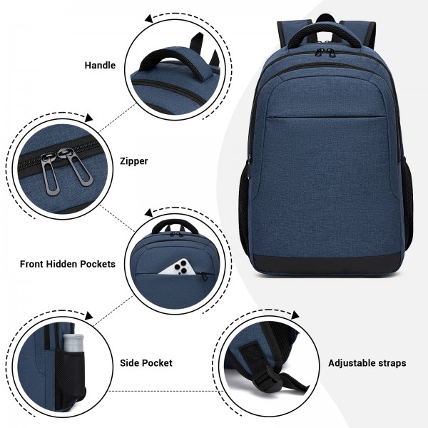 BPN2607 - Trendy Laptop Backpack,Soft Padded,Practical,Organized Storage,Lightweight 15.6" Notebook Bag for Work, School & Travel - Navy