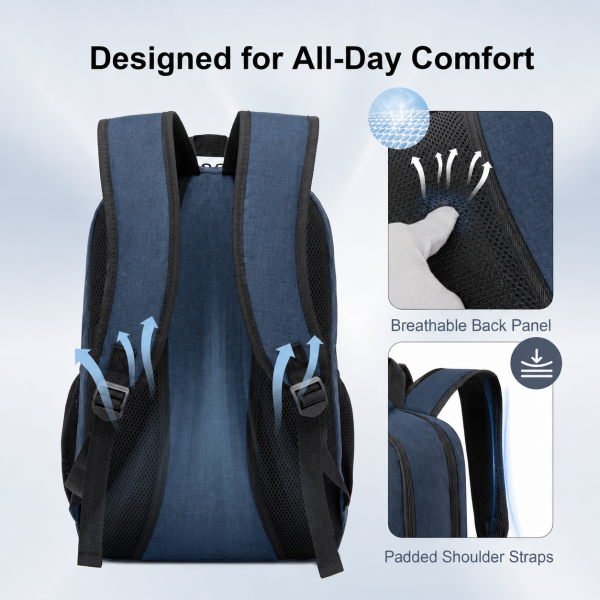 BPN2607 - Trendy Laptop Backpack,Soft Padded,Practical,Organized Storage,Lightweight 15.6" Notebook Bag for Work, School & Travel - Navy