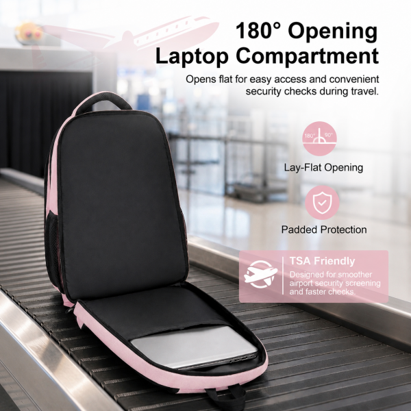 BPN2607 - Trendy Laptop Backpack,Soft Padded,Practical,Organized Storage,Lightweight 15.6" Notebook Bag for Work, School & Travel - Pink
