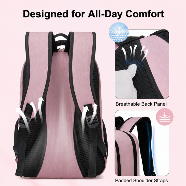 BPN2607 - Trendy Laptop Backpack,Soft Padded,Practical,Organized Storage,Lightweight 15.6" Notebook Bag for Work, School & Travel - Pink