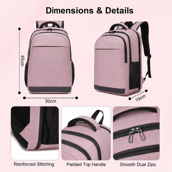 BPN2607 - Trendy Laptop Backpack,Soft Padded,Practical,Organized Storage,Lightweight 15.6" Notebook Bag for Work, School & Travel - Pink