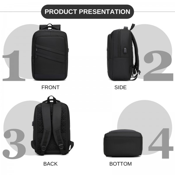 BPS2603 - Premium Laptop Backpack, 15.6 Inch USB Charging Backpack with Padded Laptop Sleeve, Ideal for Work and Commuting - Black