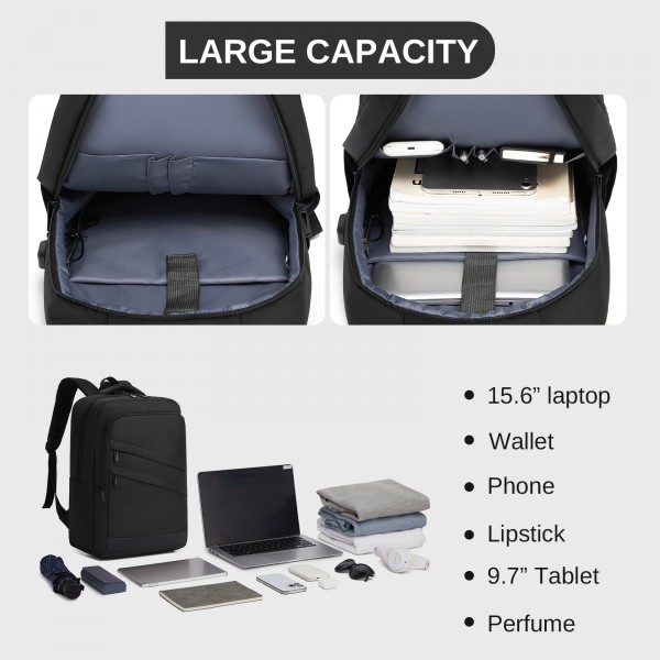BPS2603 - Premium Laptop Backpack, 15.6 Inch USB Charging Backpack with Padded Laptop Sleeve, Ideal for Work and Commuting - Black
