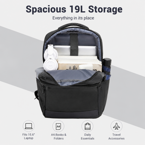 BPS2603 - Premium Laptop Backpack, 15.6 Inch USB Charging Backpack with Padded Laptop Sleeve, Ideal for Work and Commuting - Black