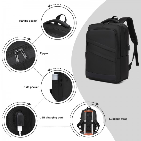 BPS2603 - Premium Laptop Backpack, 15.6 Inch USB Charging Backpack with Padded Laptop Sleeve, Ideal for Work and Commuting - Black